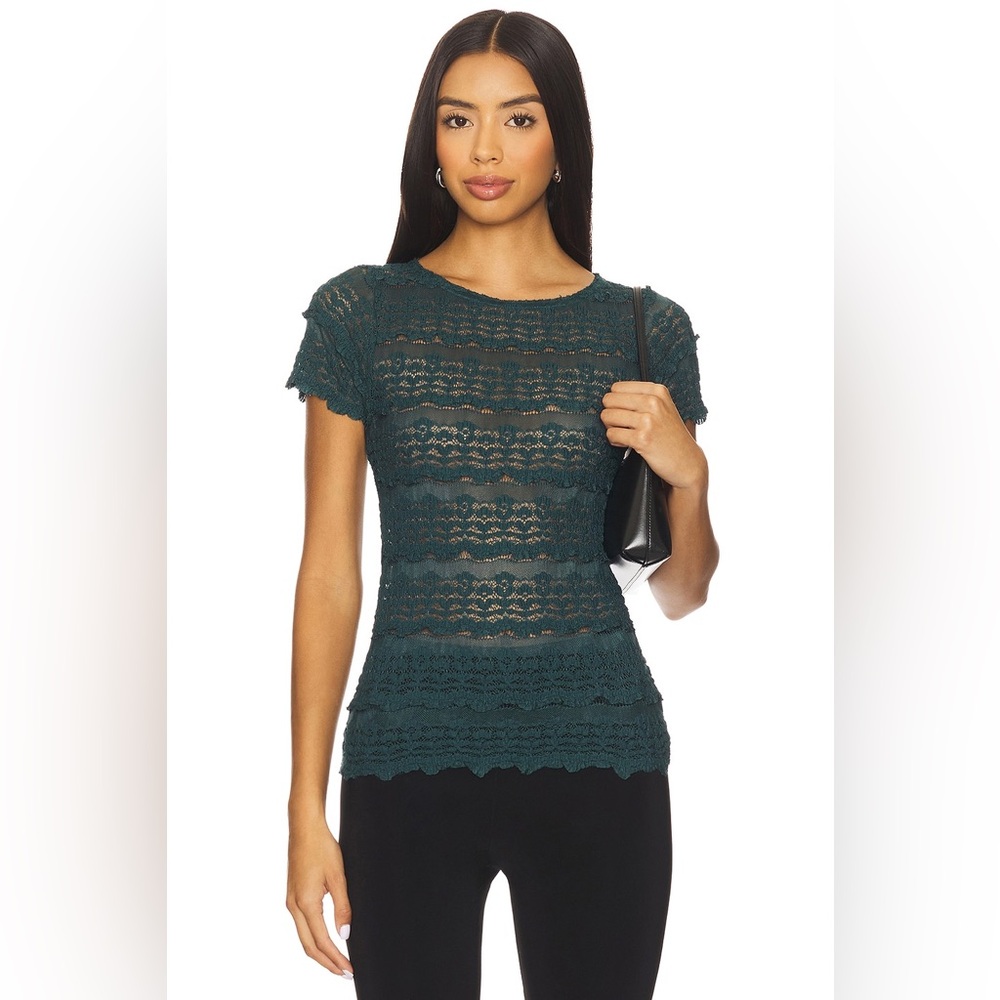 Free People Angelina Lace Tee in Seamoss | Size Large